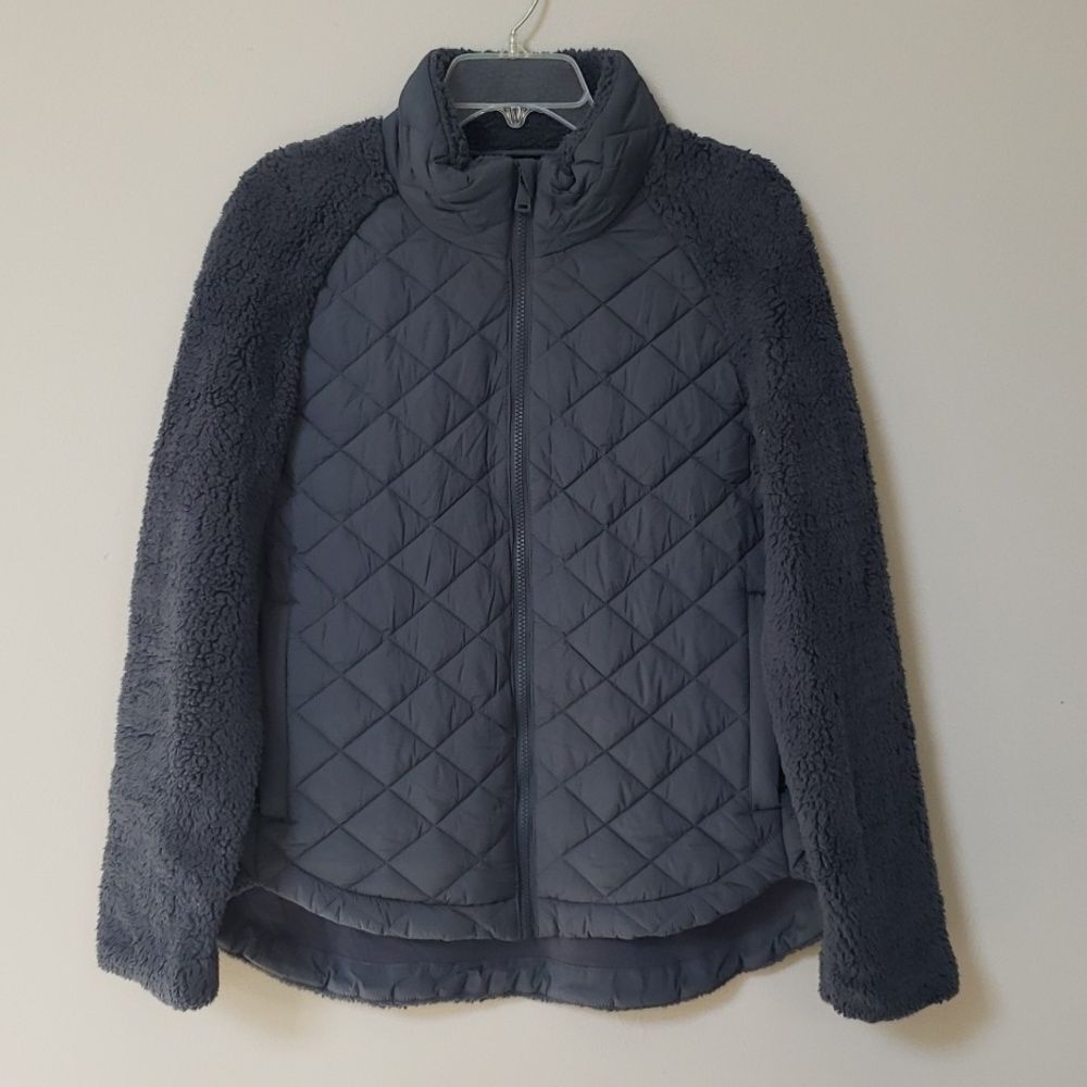 Bernardo Packable Quilted Faux Shearling Jacket Womens Small Petrol Blue
